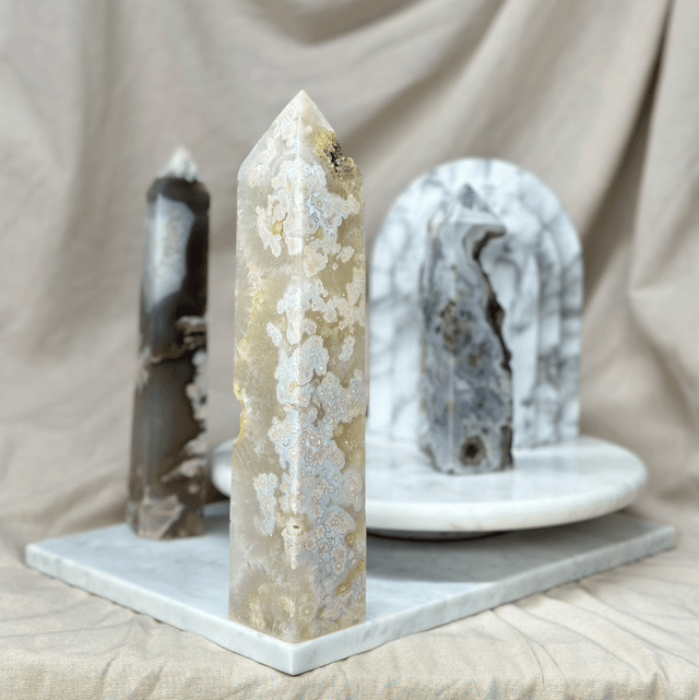 Flower Agate With Quartz Tower