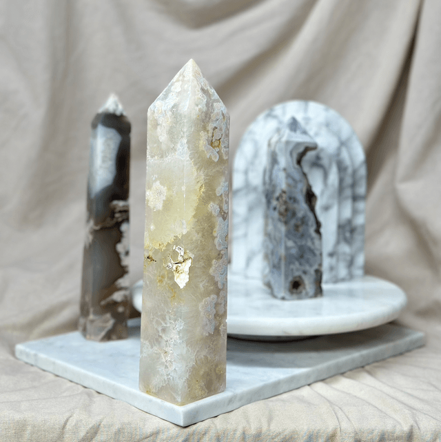 Flower Agate With Quartz Tower
