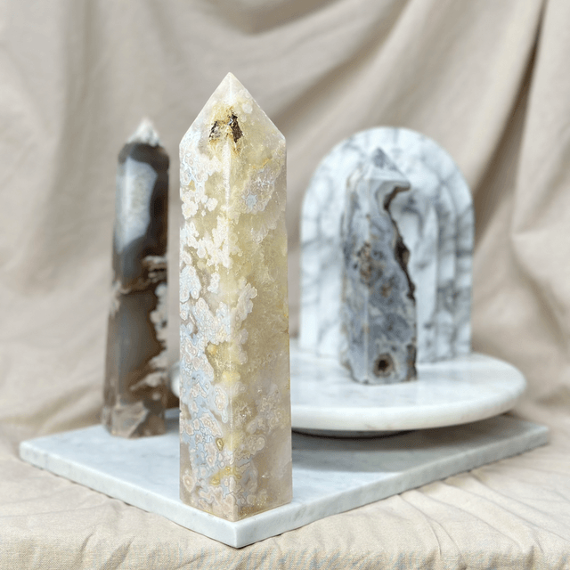 Flower Agate With Quartz Tower
