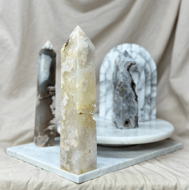 Flower Agate With Quartz Tower