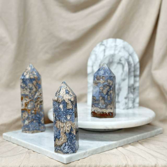 Blue Flower Agate Tower #1