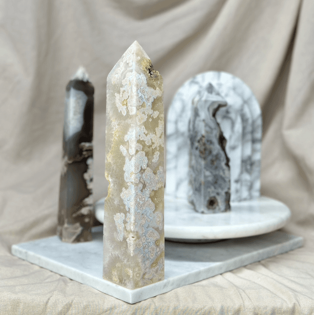 Flower Agate With Quartz Tower