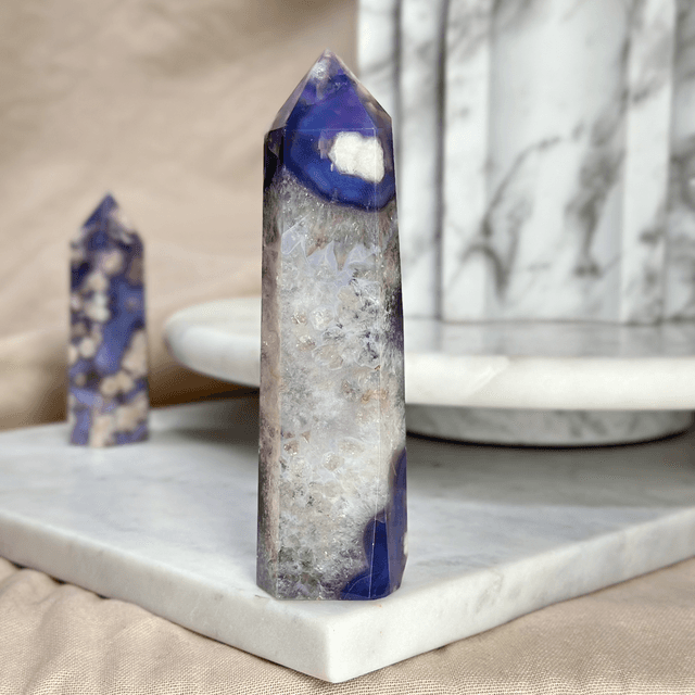 Blue Flower Agate Tower with Quartz (High Quality) B